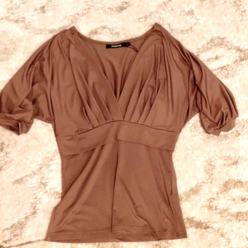 Silky Deep V-Neck Cold Shoulder Top